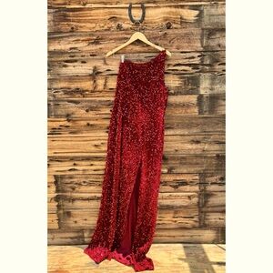 UNBRANDED | Red Velvet Velour One Shoulder Party Evening Dress XXL